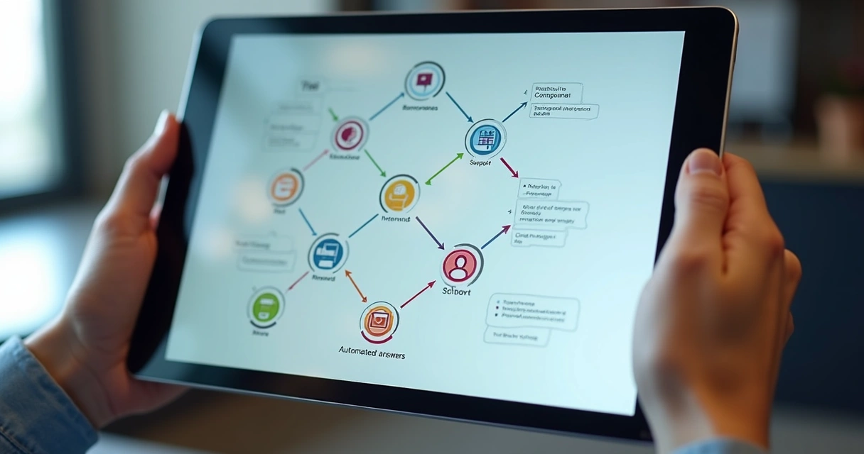 Fluxograma digital de atendimento mostrando diferentes caminhos da conversa. 