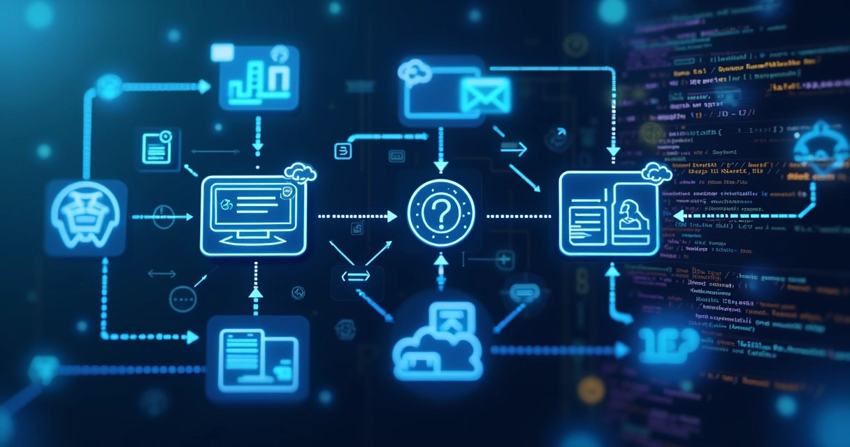 Fluxo de trabalho digital com ícones conectando engenheiros remotos 