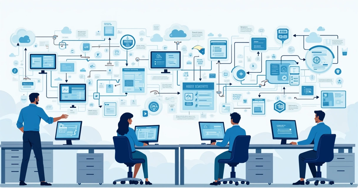 Fluxo de trabalho DevOps corporativo com integrações automáticas e painéis de controle 