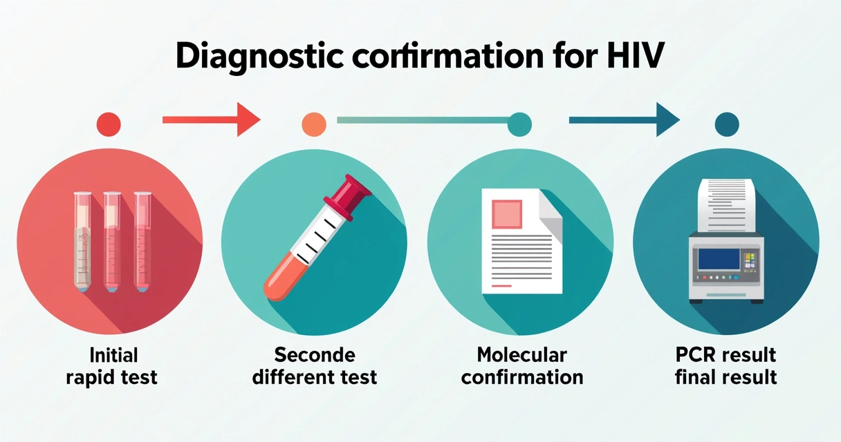 Interpretação dos testes de diagnóstico de HIV em novos pacientes 2 Fluxograma de passos para diagnóstico de HIV, com setas coloridas ligando cada etapa.