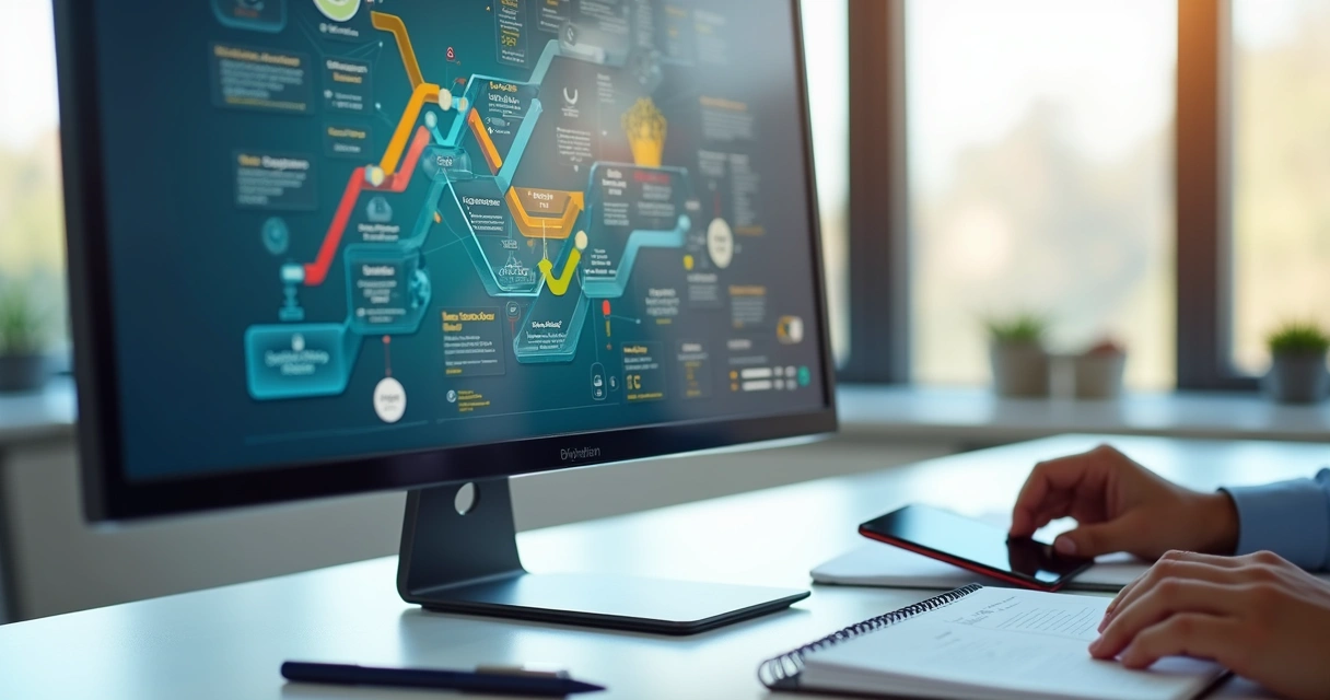 Fluxo de contratos digitais na tela de computador empresarial 