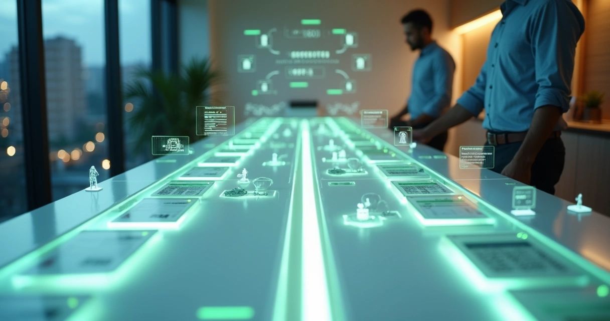 Profissional organiza fluxo de emissão de NFe em esteiras digitais no escritório 