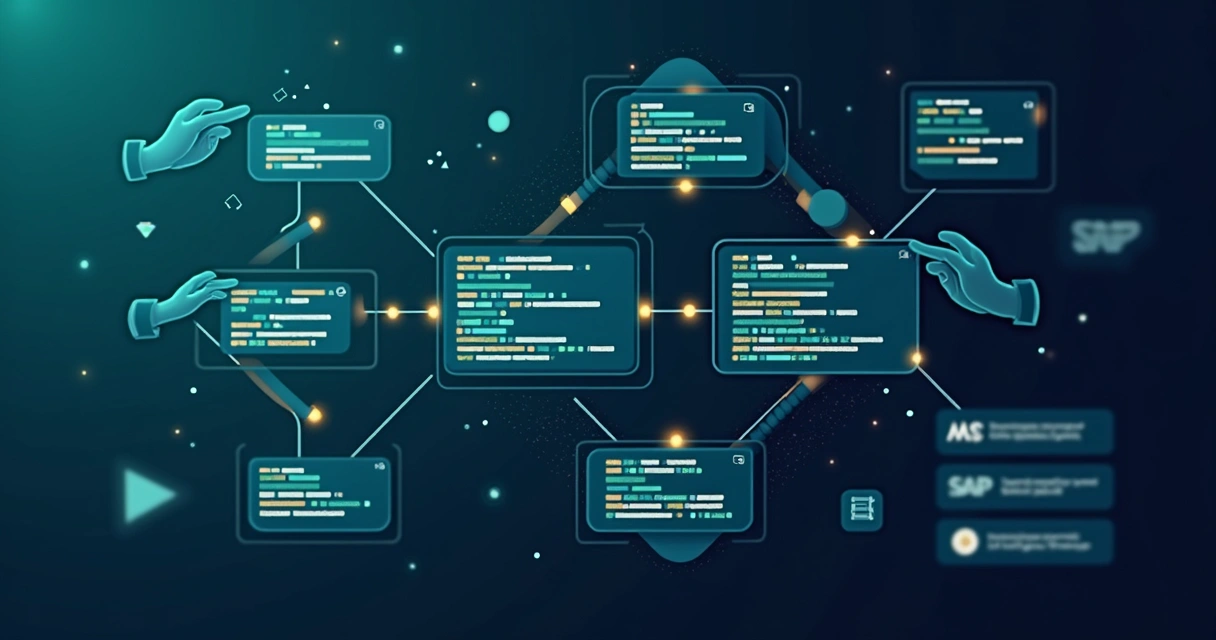Representação visual de fluxo ABAP e funções sendo conectadas