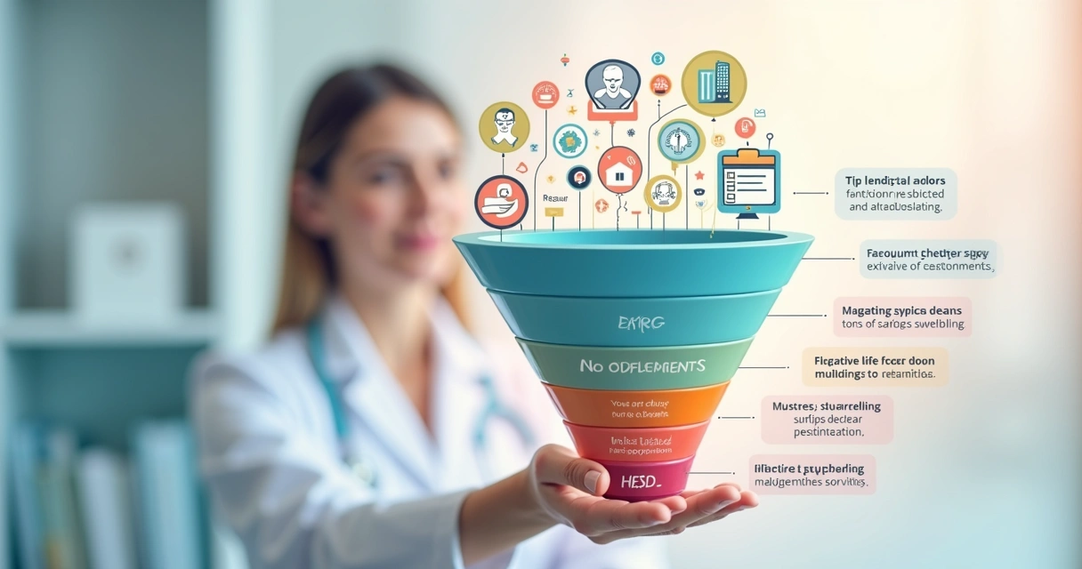 Gráfico divertido mostrando as etapas do funil de vendas em clínica médica 