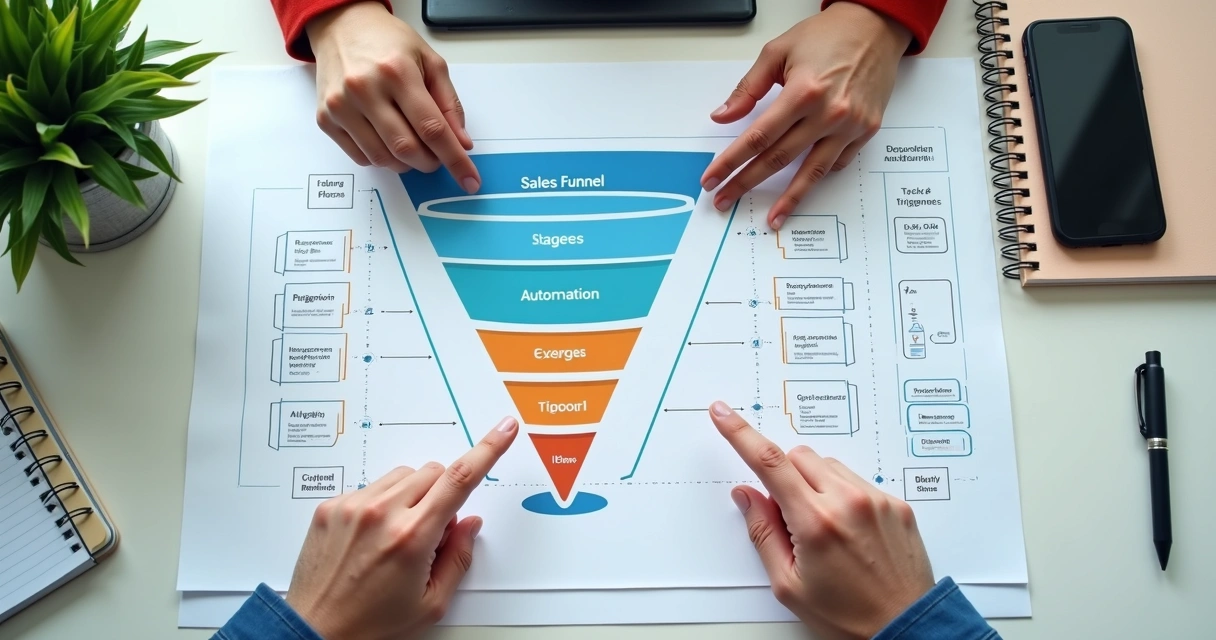 Fluxo visual de funil com integração 