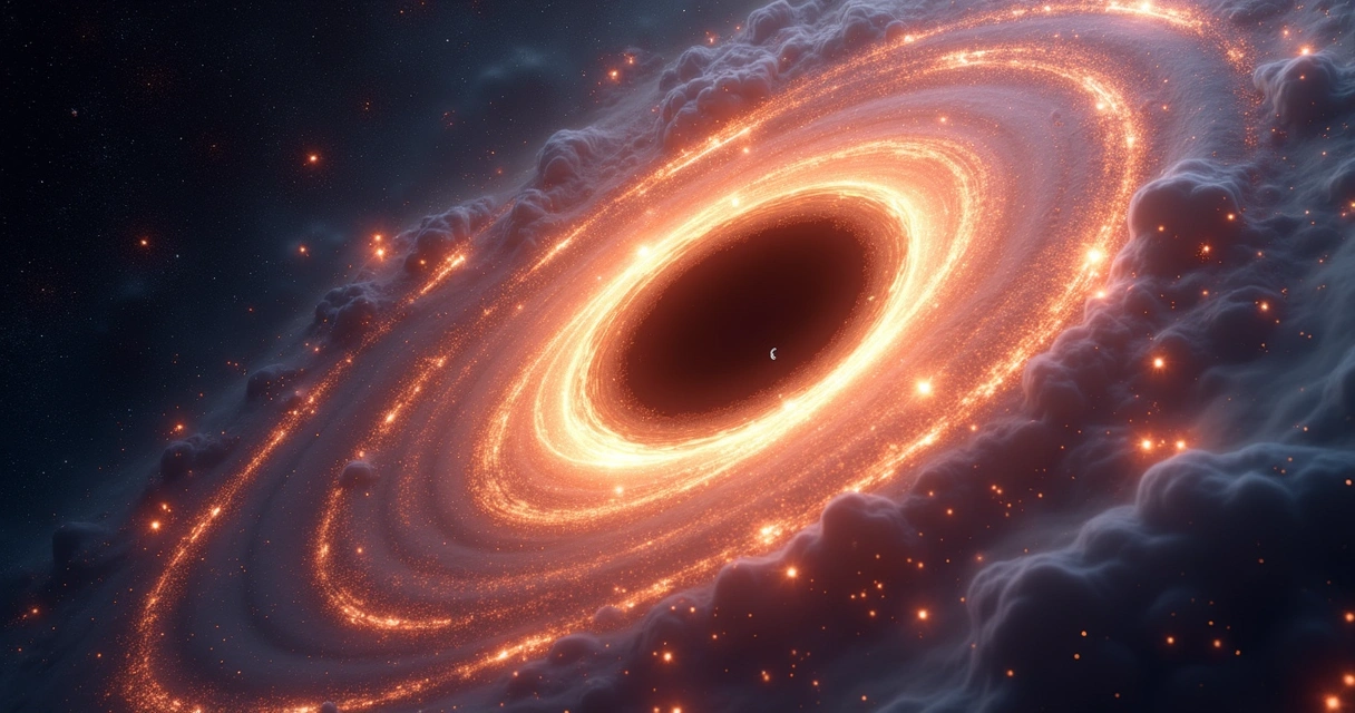 Simulação de fluxo de gás caindo no buraco negro em galáxia antiga 