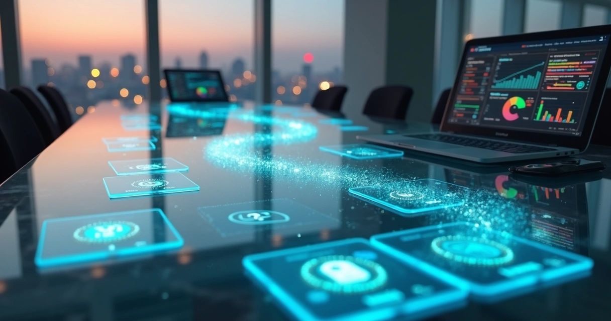 Fluxo automatizado de IA atualizando cartões de CRM em vários dispositivos 