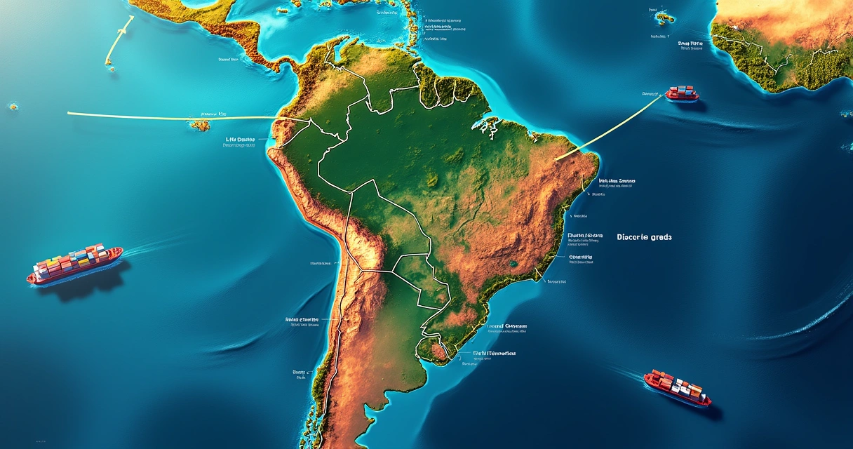 Mapa do Brasil mostrando portos e rotas de importação com conexões para outros países 