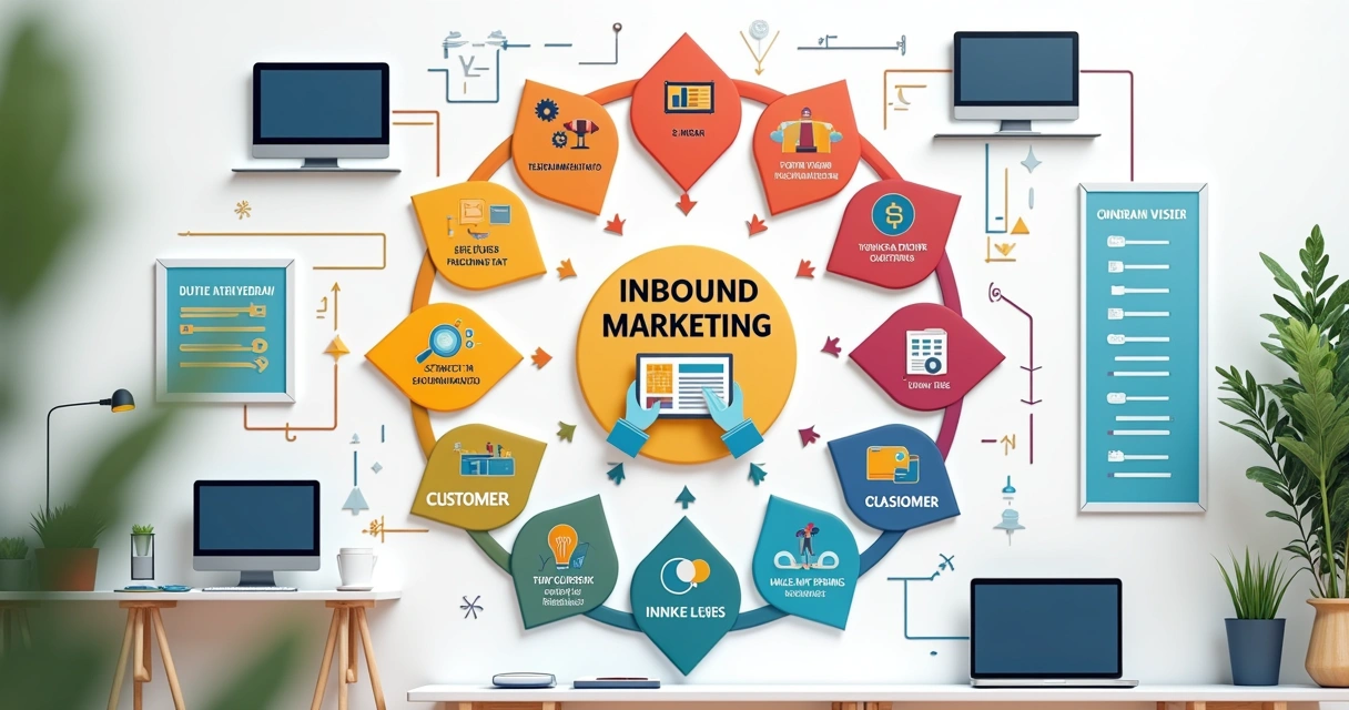 Fluxo de inbound marketing com etapas de atração, conversão, relacionamento e venda 