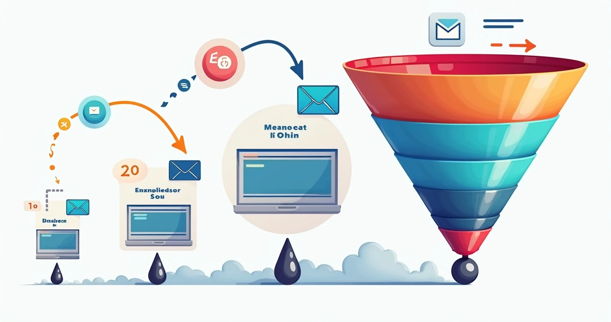 Fluxo de inbound marketing mostrando leads avançando no funil 