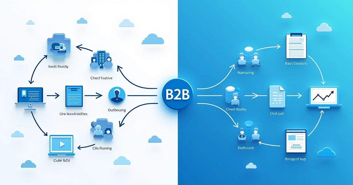 Comprar Lista de Empresas B2B: Guia Completo, Riscos e Soluções 5 Fluxograma de leads inbound e outbound na prospecção B2B