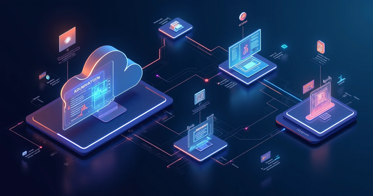 Fluxograma digital mostrando integração entre ERP, Notion e automação 