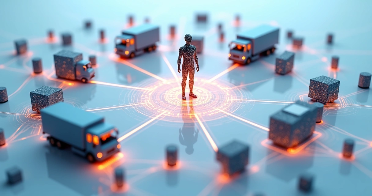 Fluxo digital mostrando integração de sistemas por agente de IA 