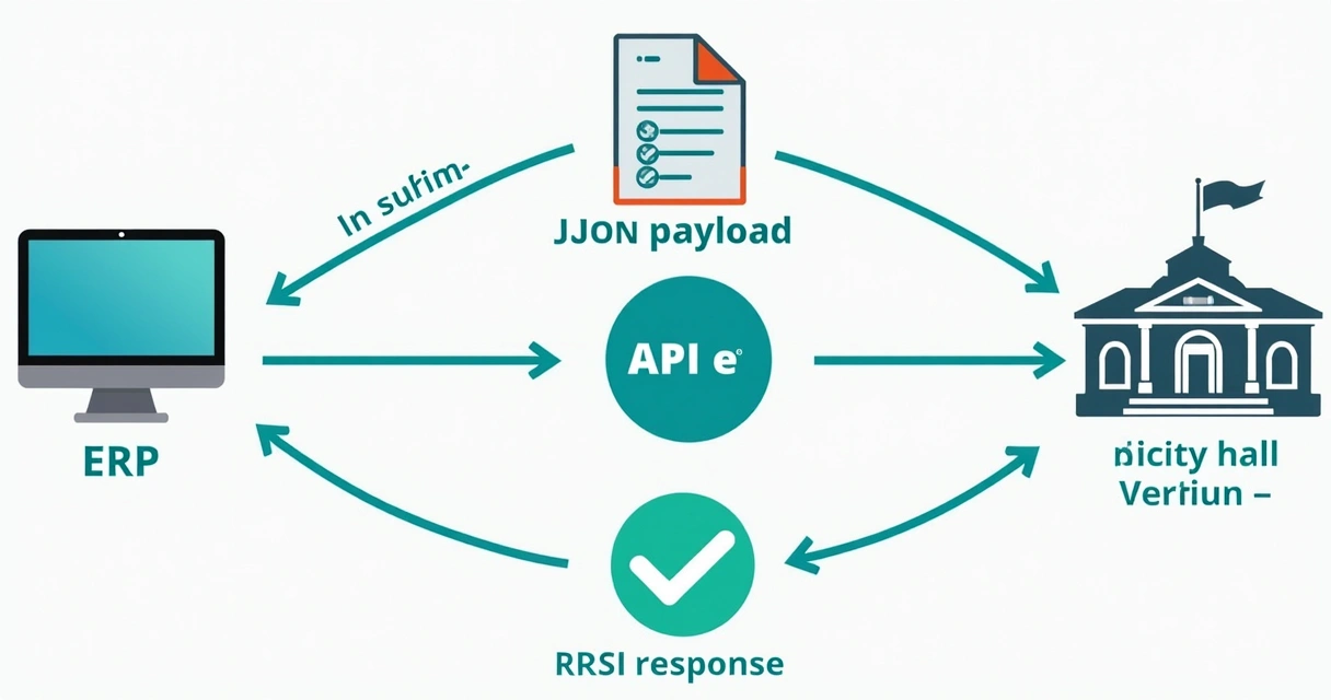 Diagrama do fluxo de integração entre software ERP, API e prefeitura para emissão de NFS-e 