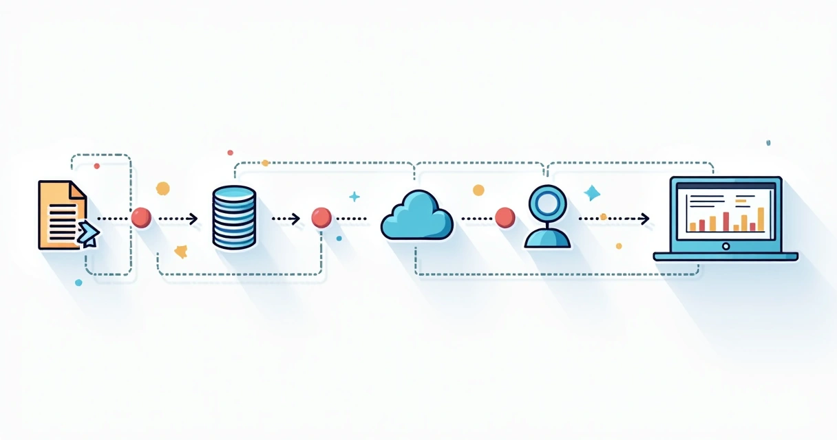 Diagrama colorido mostrando o fluxo de integração de dados em uma PME