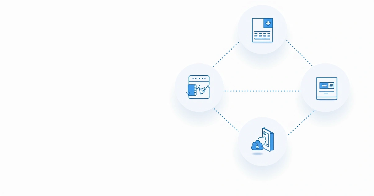 Fluxo visual de integração de softwares conectando ferramentas de gestão de tarefas 