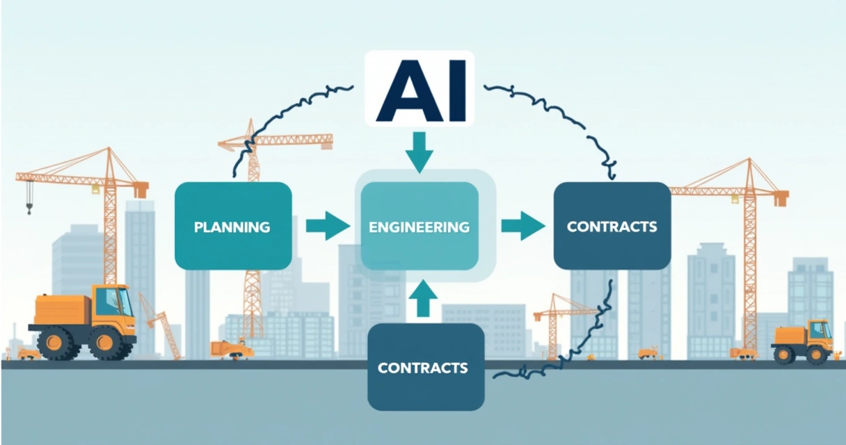 Representação visual do fluxo de dados integrados de áreas técnicas na construção com inteligência artificial 
