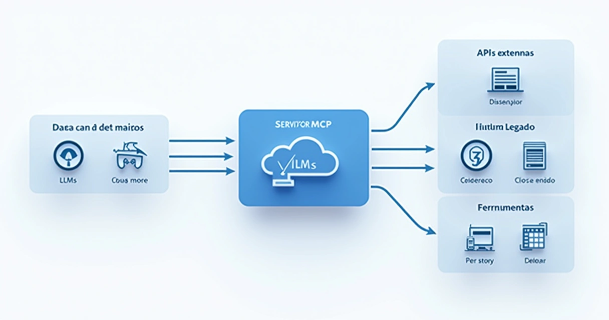 Fluxo visual do protocolo MCP integrando modelos de IA e ferramentas externas 