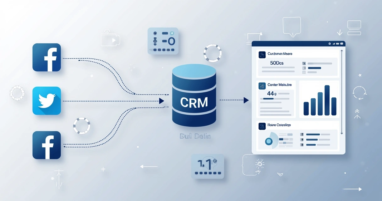Tela de fluxo de integração entre redes sociais e CRM 