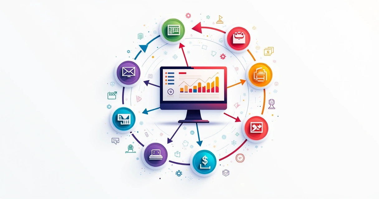 Diagrama colorido mostrando processos conectados por linhas 