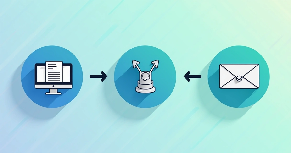 Diagrama ilustrando um fluxo de integração de webhook entre blog, CRM e e-mail marketing 
