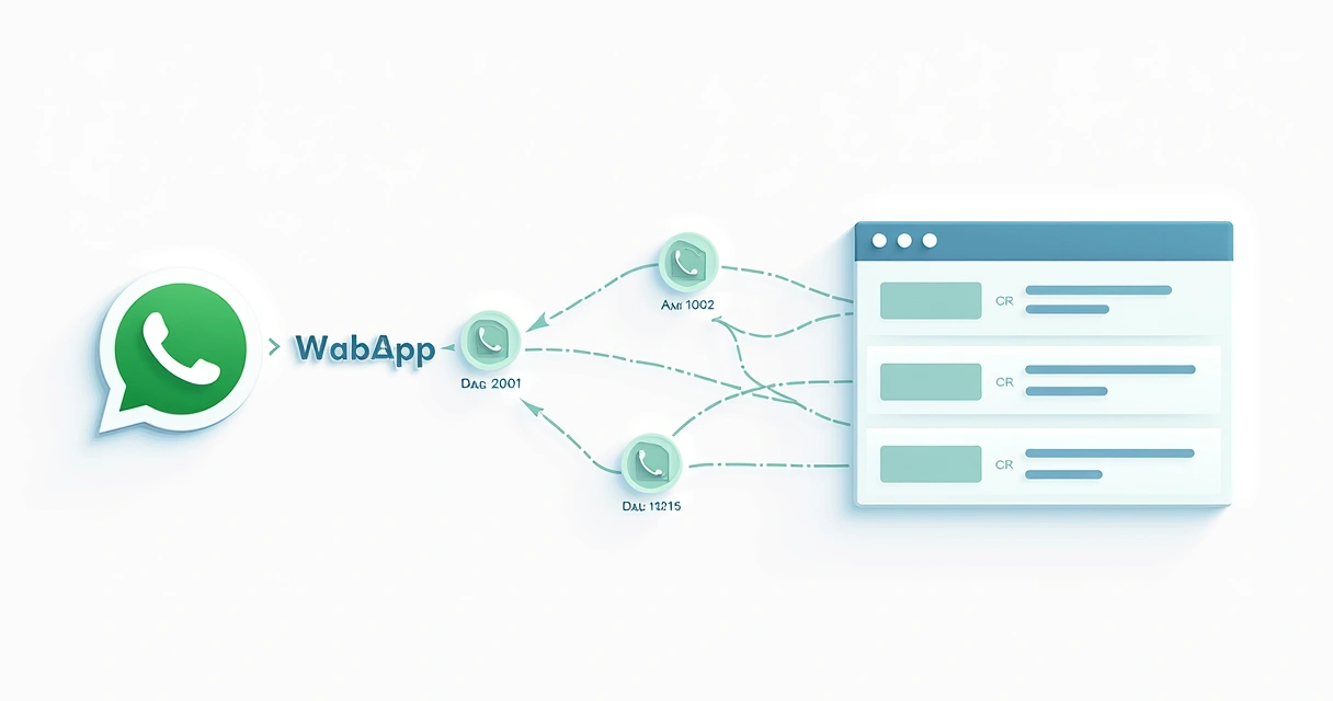 Fluxograma mostrando dados passando do WhatsApp para CRM usando webhook