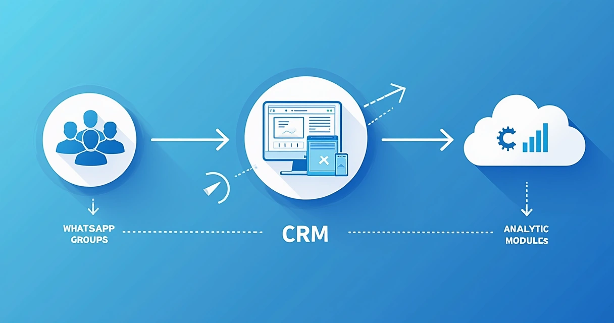 Diagrama de integração entre WhatsApp, CRM e dashboard analítico 
