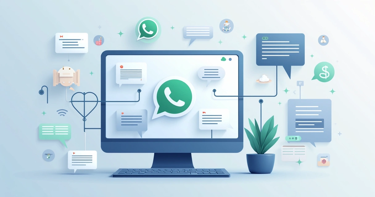 Fluxo visual de integração entre WhatsApp e Claude AI em sistema SaaS 