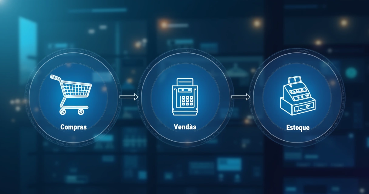 Fluxo digital integrado entre estoque, compras e vendas