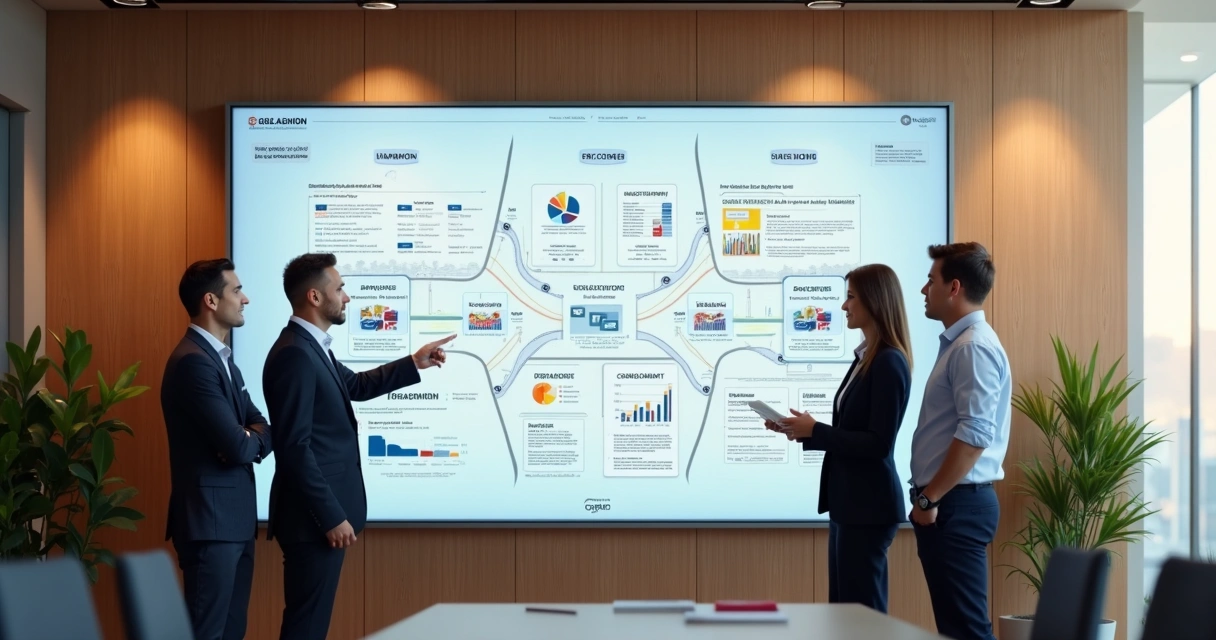 Painel visual mostrando fluxo integrado entre setores 