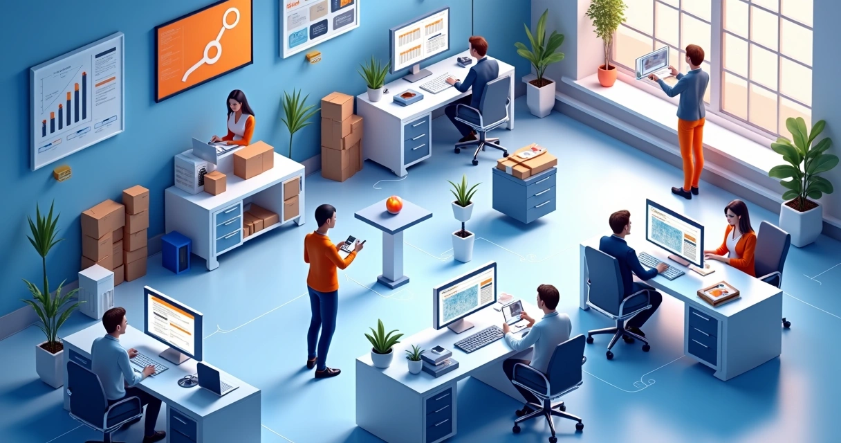 Representação visual de integração entre setores de uma empresa B2B de tecnologia 