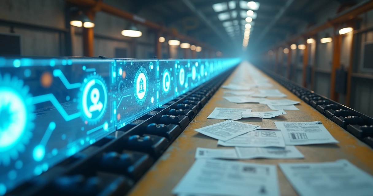 Comparação entre esteira digital com IA e trilho de papel com fluxogramas de manutenção 