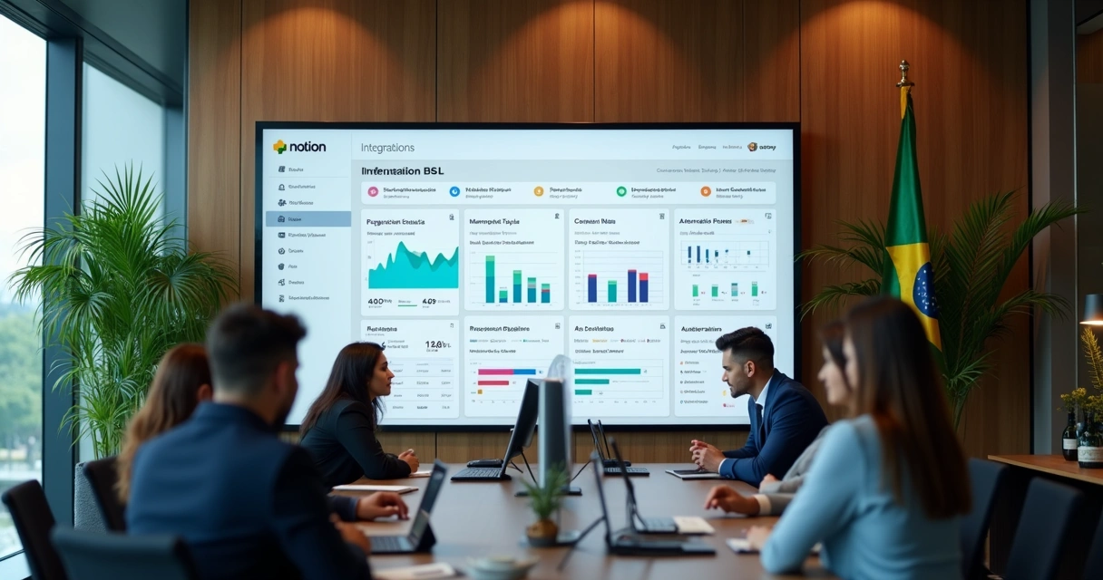 Dashboard de automações e integrações Notion em ambiente corporativo brasileiro