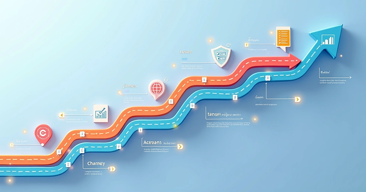 Fluxo da jornada do cliente em etapas conectadas por setas coloridas