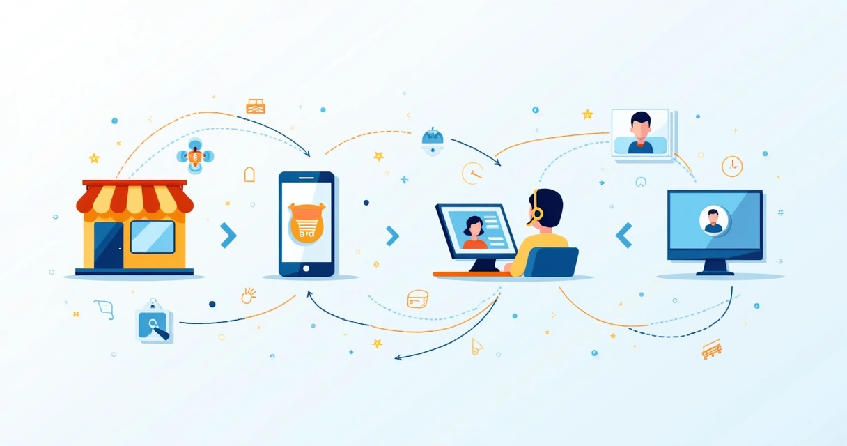 Fluxo da jornada do cliente integrando canais digitais e loja física 