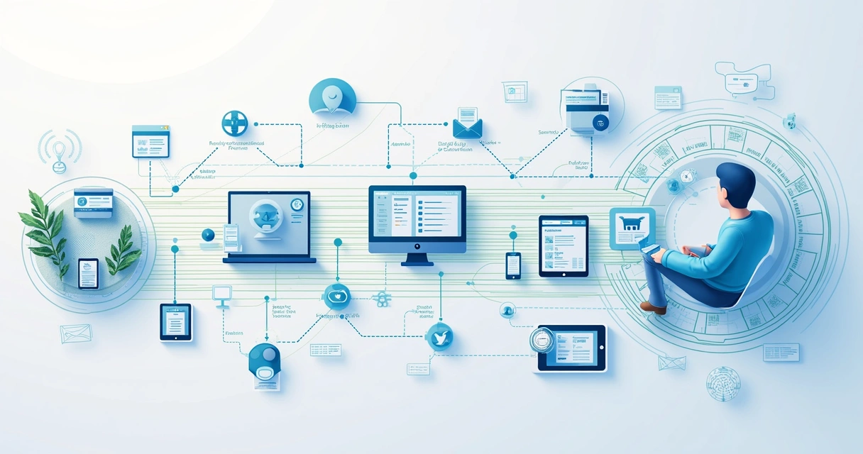Fluxo da jornada digital com múltiplos canais 
