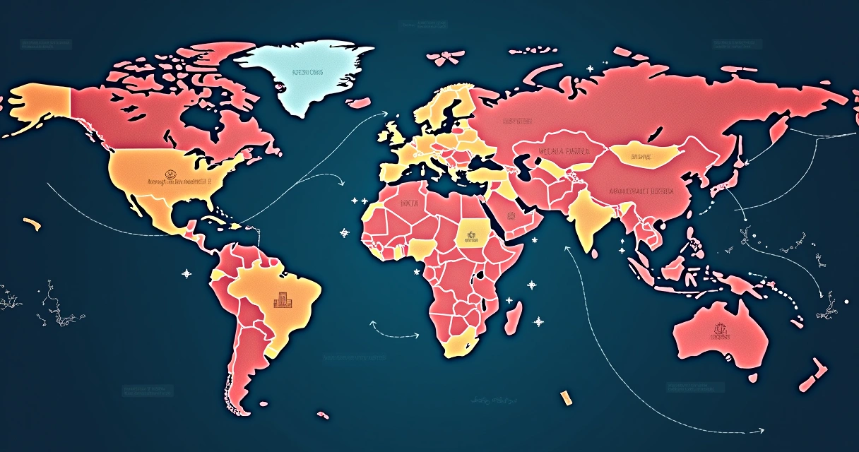 Mapa com fluxos financeiros globais ilícitos e setas apontando principais regiões do mundo 