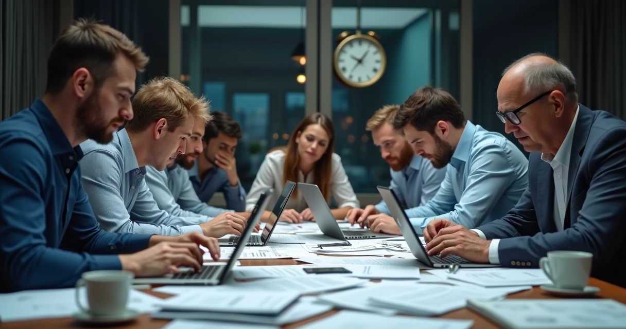 Equipe de vendas usando planilhas e papéis 