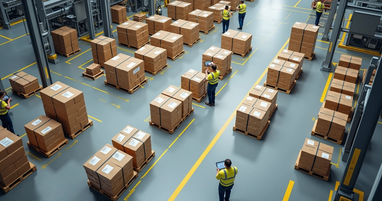Fluxo de materiais organizado em linha industrial
