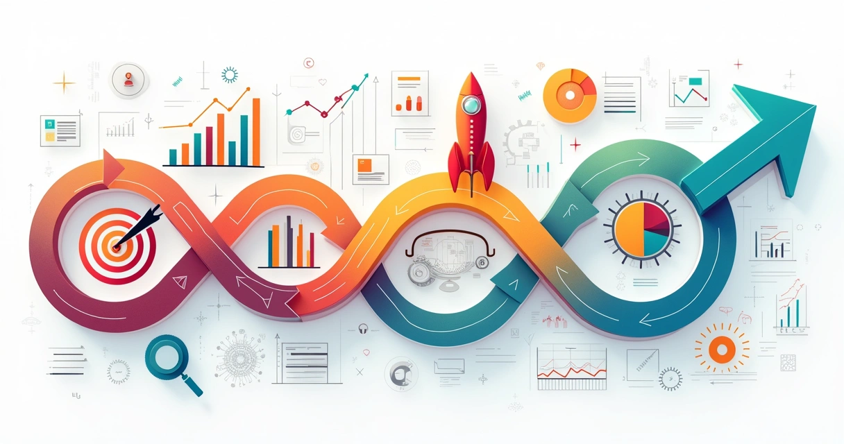 Ilustração de fluxo de processo empresarial com etapas destacadas 