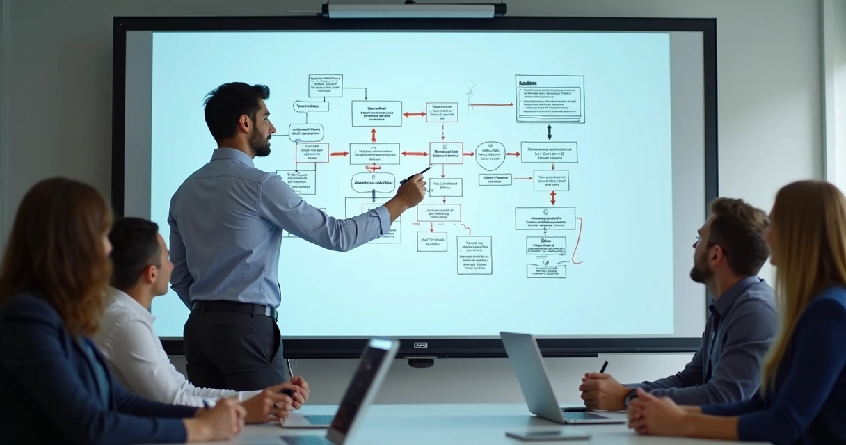 Fluxo de modelagem de processos empresariais em tela de computador 