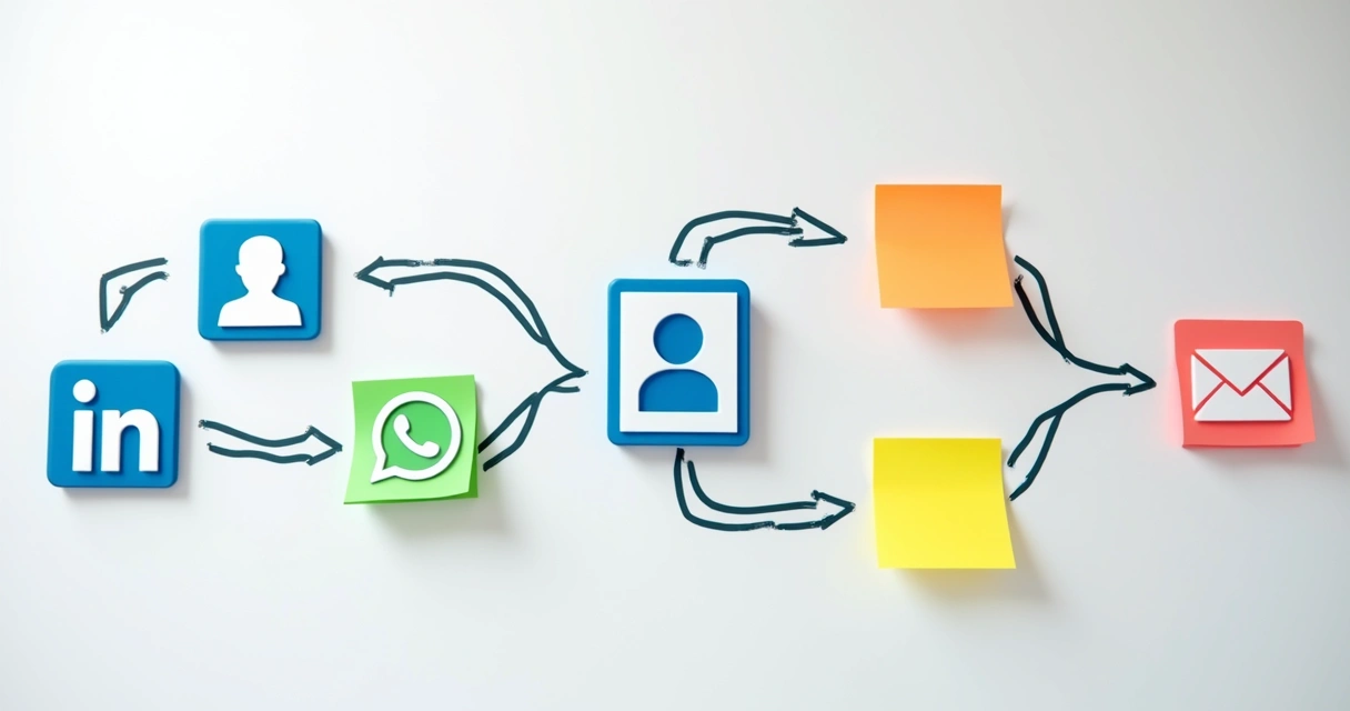 Fluxo multicanal de lead do LinkedIn para e-mail, WhatsApp e chatbot