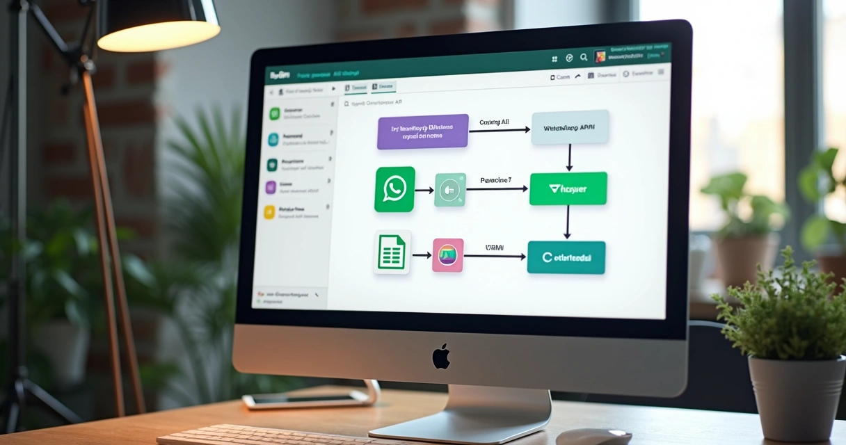 Tela exemplo de fluxo no n8n conectando WhatsApp e CRM 