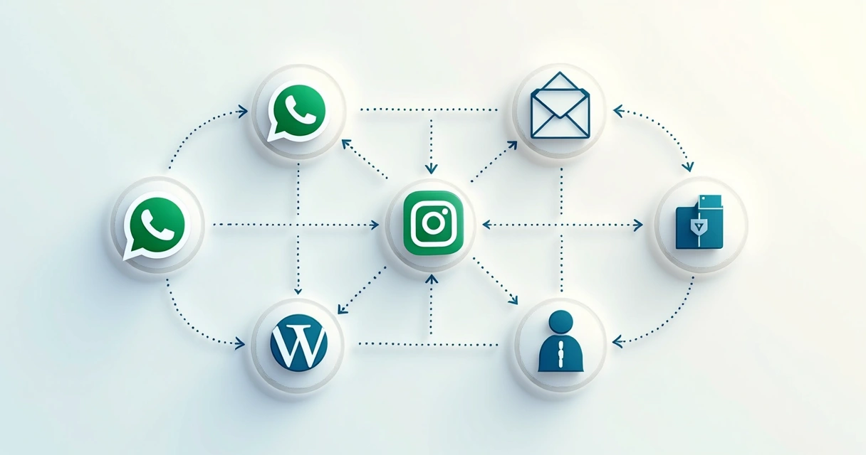 Diagrama mostra integração de canais como WhatsApp, e-mail, Instagram 