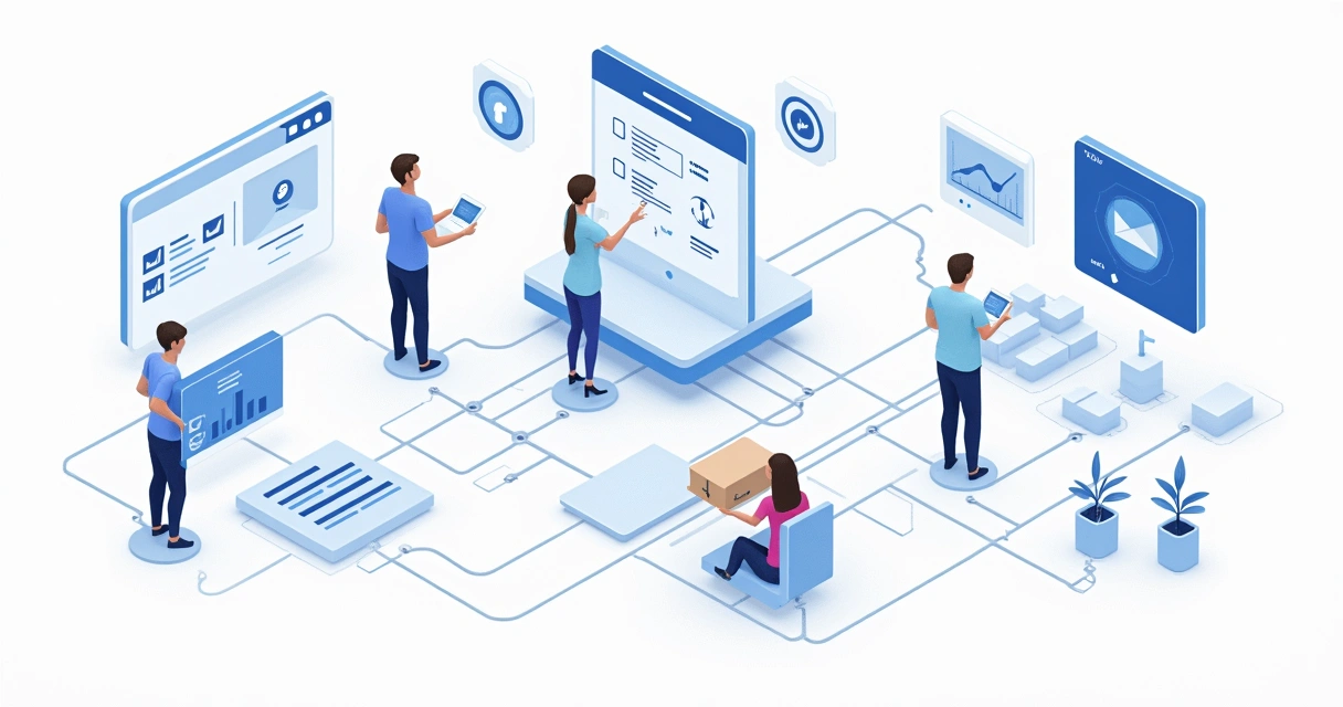 Fluxo automatizado de onboarding com gráficos e conexões digitais