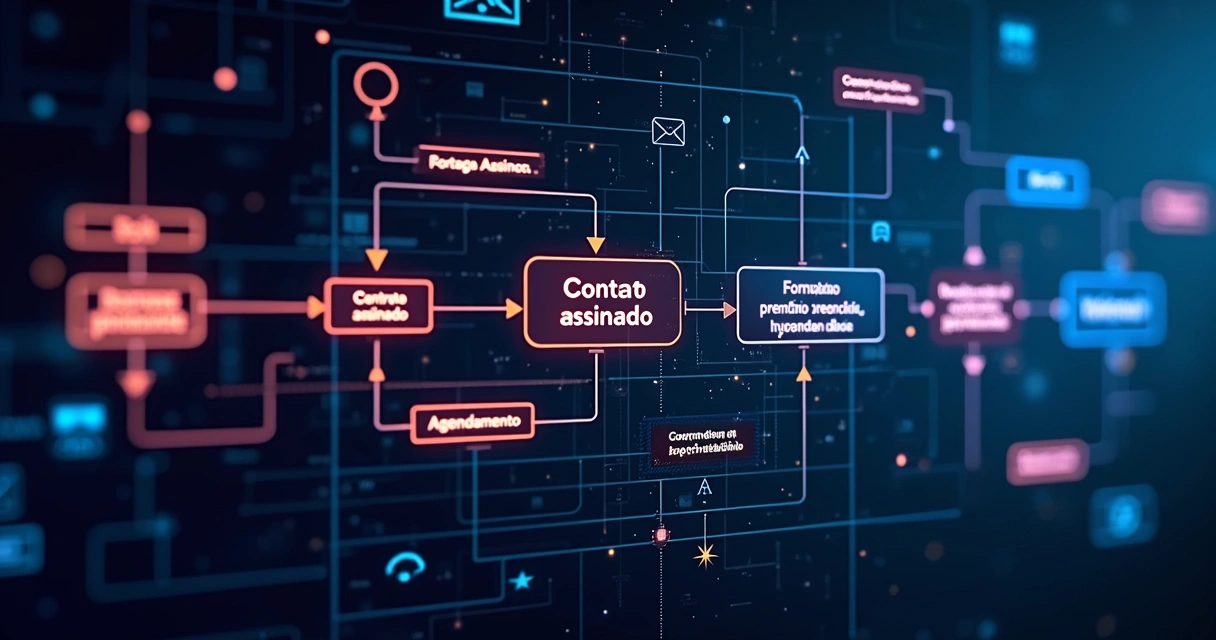 Fluxograma digital de onboarding totalmente automatizado com IA, mostrando etapas interligadas 