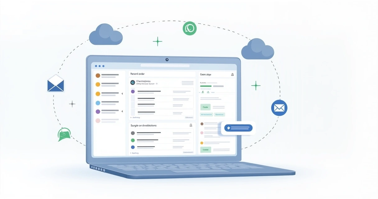 Fluxo digital de ordem de serviço na tela de um notebook 