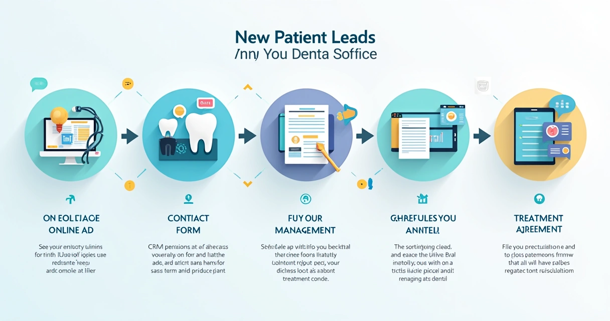 Infográfico mostrando o fluxo de captação de pacientes em uma clínica odontológica 