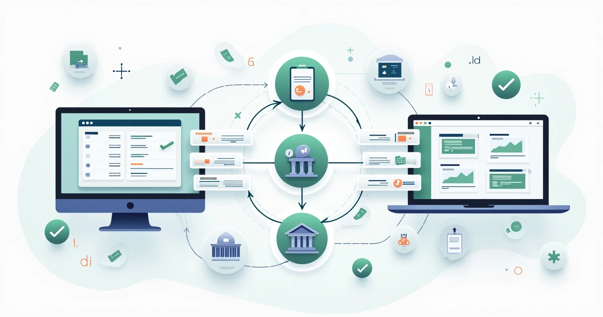 Fluxo visual de automação de pagamentos entre bancos e plataformas online 