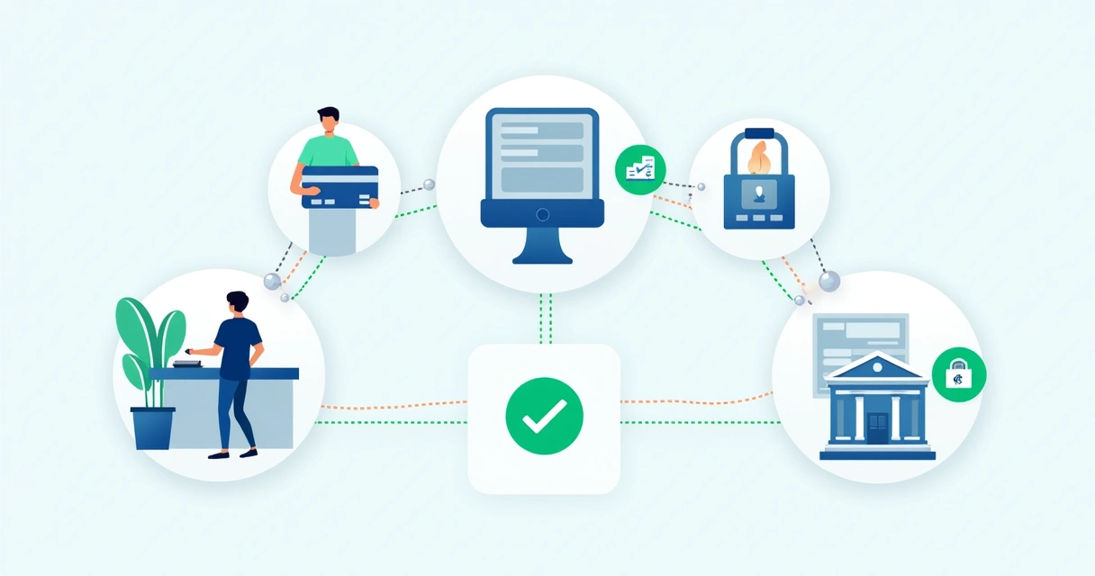 Fluxo de pagamento digital representado em etapas